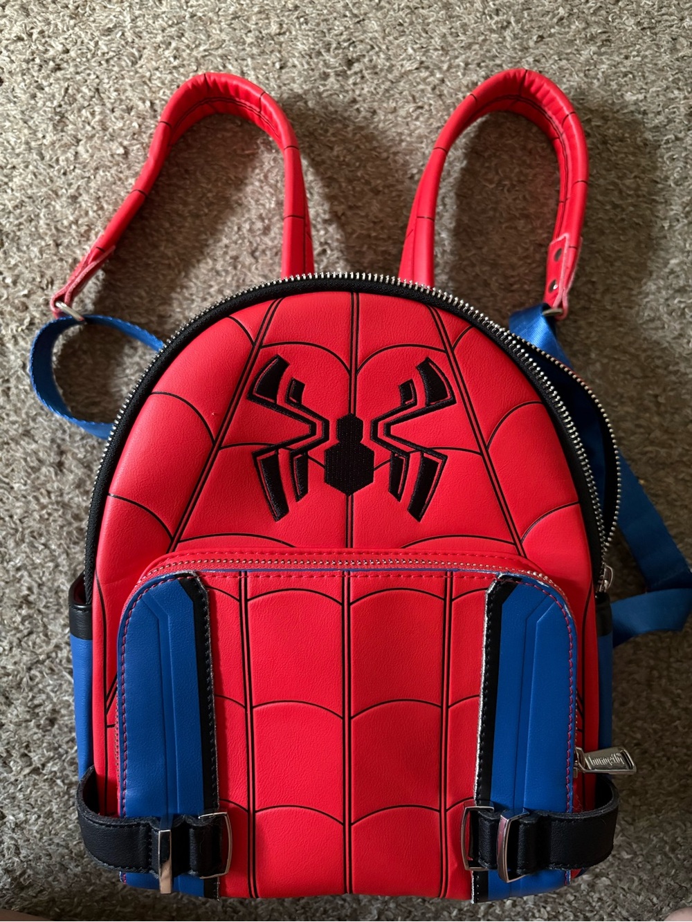 Loungefly Red and Blue Spider Web Mini Backpack